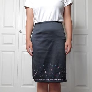 Black Satin finish Midi Skirt